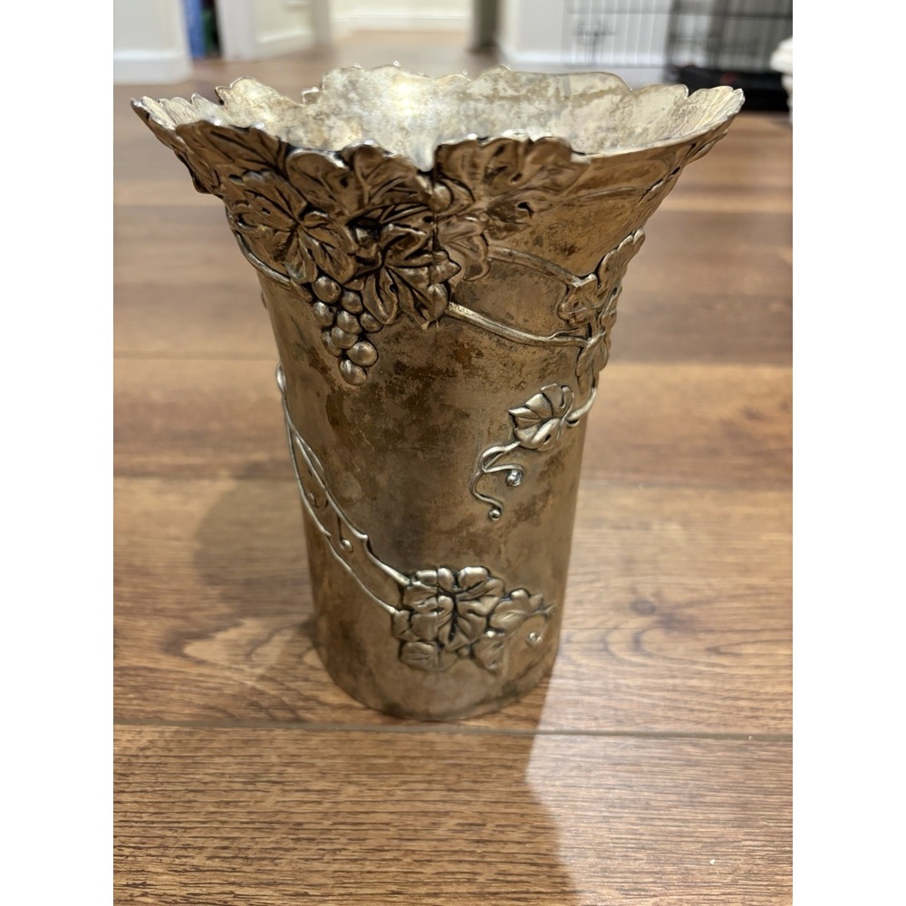 Vera Lucino Silver Plated Wine Cooler/ Vase 1960's Floral Vines Read As Is
